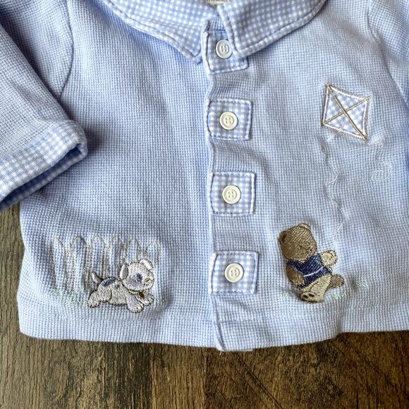 Vintage Baby Healthtex Blue Collared Embroidered Button Up Shirt Jacket 0-3 mo - Picture 5 of 8